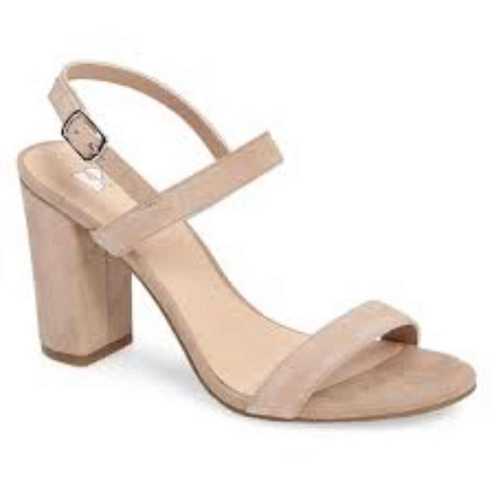 BP Leather Block Heel Sandals Women's size 7 M Nude Biege Ankle Strap